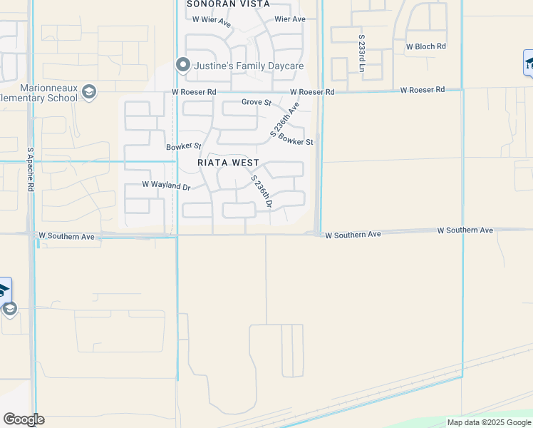 map of restaurants, bars, coffee shops, grocery stores, and more near 5880 South 236th Drive in Buckeye