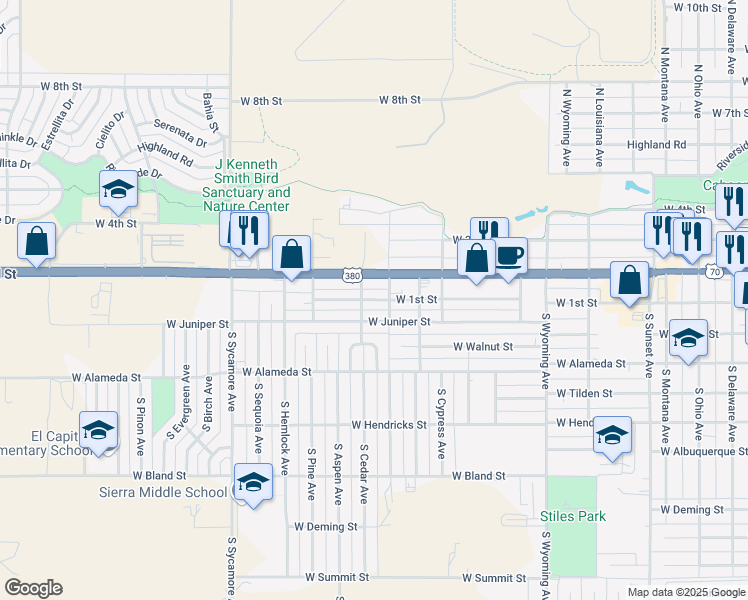 map of restaurants, bars, coffee shops, grocery stores, and more near 2005 West 1st Street in Roswell