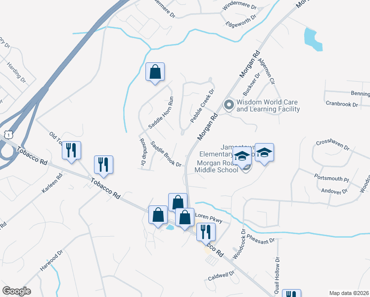 map of restaurants, bars, coffee shops, grocery stores, and more near 3589 Morgan Road in Hephzibah