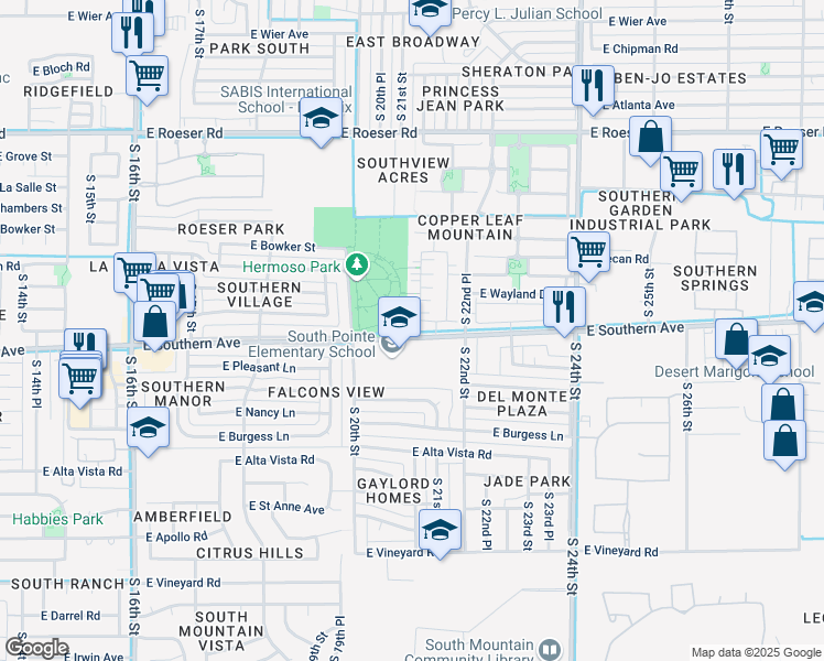 map of restaurants, bars, coffee shops, grocery stores, and more near 5744 South 21st Place in Phoenix
