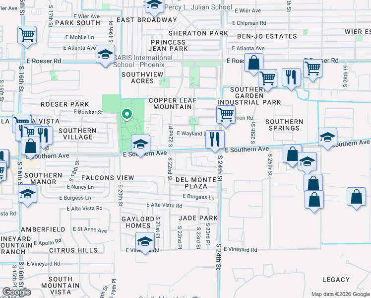 map of restaurants, bars, coffee shops, grocery stores, and more near 2233 East Huntington Drive in Phoenix
