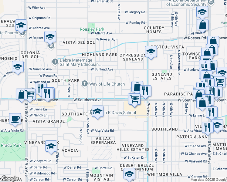 map of restaurants, bars, coffee shops, grocery stores, and more near 1117 West Huntington Drive in Phoenix