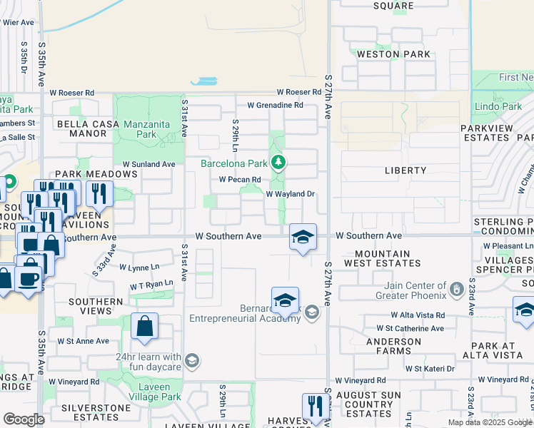 map of restaurants, bars, coffee shops, grocery stores, and more near 2833 West Huntington Drive in Phoenix