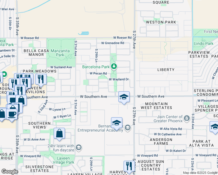 map of restaurants, bars, coffee shops, grocery stores, and more near 2833 West Huntington Drive in Phoenix