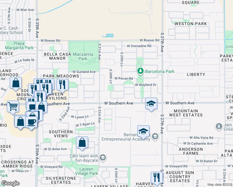 map of restaurants, bars, coffee shops, grocery stores, and more near 3007 West Jessica Lane in Phoenix