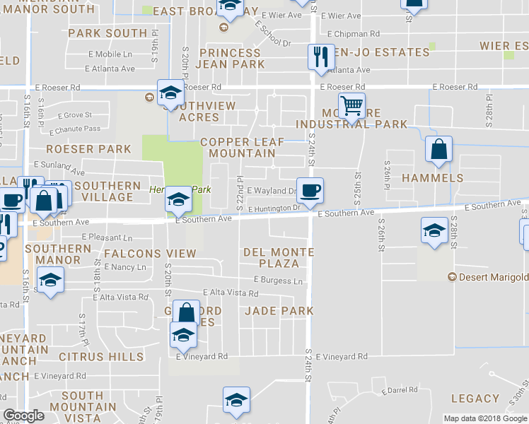 map of restaurants, bars, coffee shops, grocery stores, and more near 2273 East Huntington Drive in Phoenix