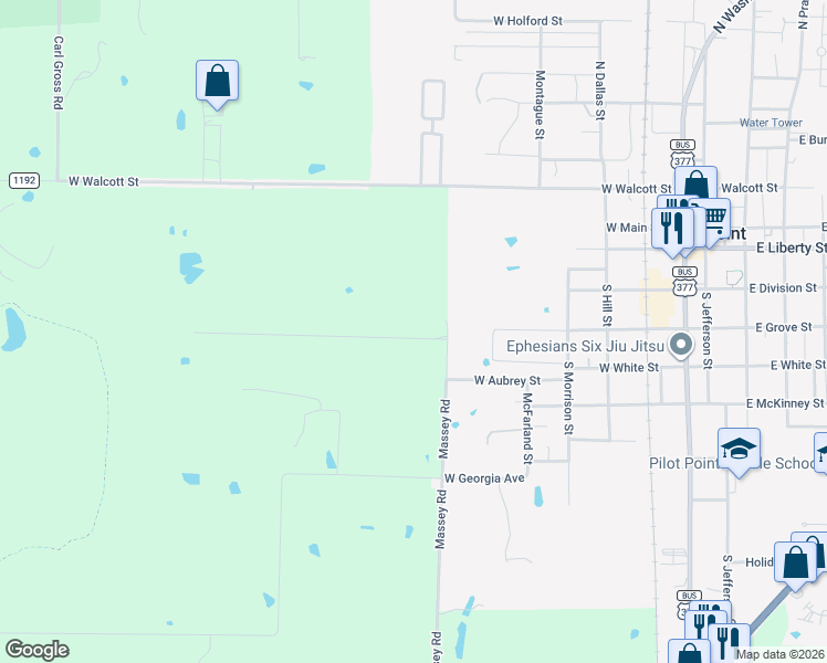 map of restaurants, bars, coffee shops, grocery stores, and more near 12795 Massey Road in Pilot Point