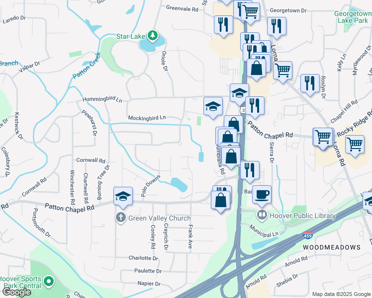 map of restaurants, bars, coffee shops, grocery stores, and more near 3329 Thornton Drive in Birmingham