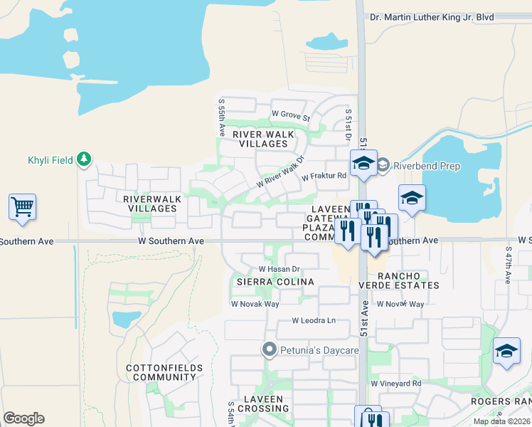 map of restaurants, bars, coffee shops, grocery stores, and more near 5805 South 53rd Glen in Phoenix