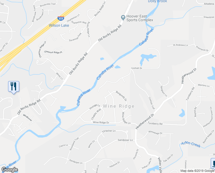 map of restaurants, bars, coffee shops, grocery stores, and more near 4601 Sylvaner Lane in Birmingham