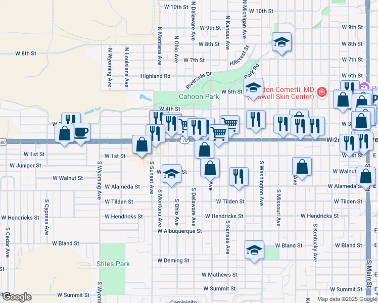 map of restaurants, bars, coffee shops, grocery stores, and more near 100 South Delaware Avenue in Roswell
