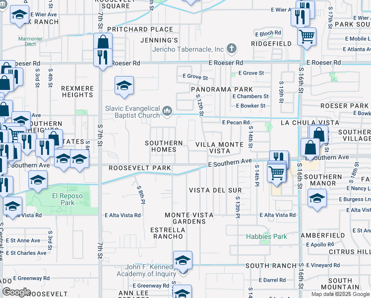 map of restaurants, bars, coffee shops, grocery stores, and more near 5818 South 11th Street in Phoenix