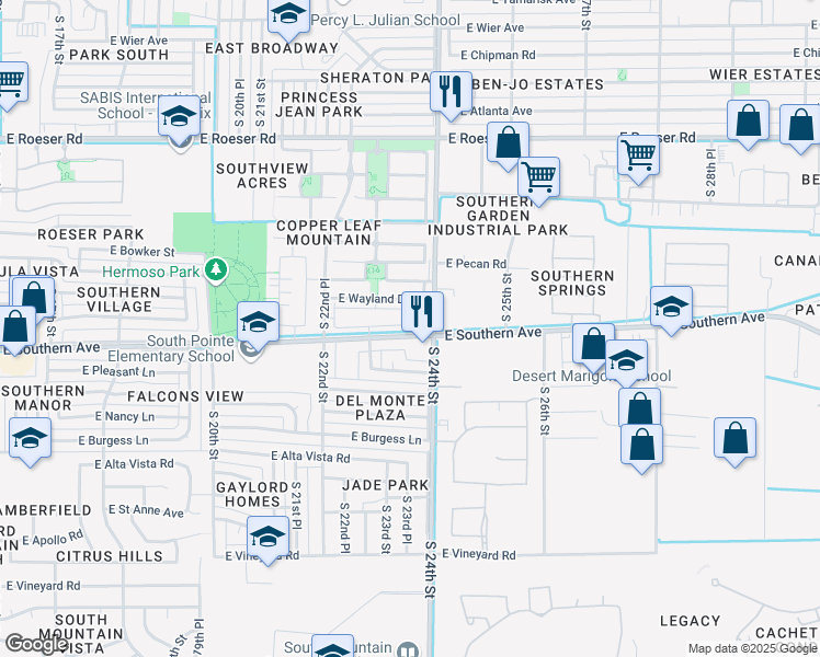 map of restaurants, bars, coffee shops, grocery stores, and more near 2355 East Huntington Drive in Phoenix