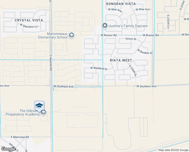 map of restaurants, bars, coffee shops, grocery stores, and more near 5896 South 239th Drive in Buckeye