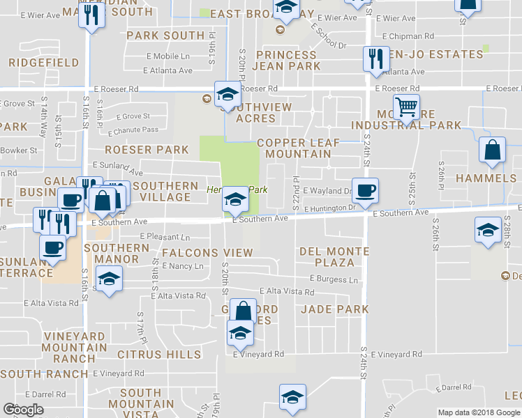 map of restaurants, bars, coffee shops, grocery stores, and more near 5738 South 21st Place in Phoenix