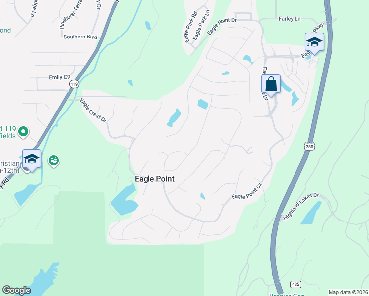 map of restaurants, bars, coffee shops, grocery stores, and more near 2027 Eagle Point Court in Birmingham