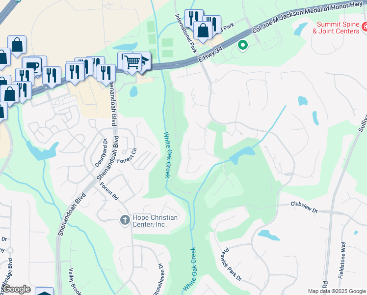 map of restaurants, bars, coffee shops, grocery stores, and more near 35 Torrey Pines Court in Newnan