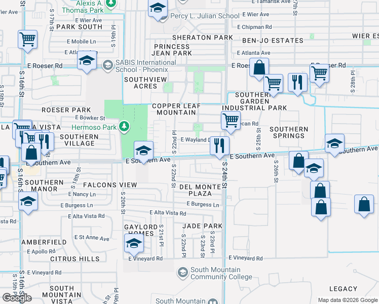 map of restaurants, bars, coffee shops, grocery stores, and more near 2233 East Huntington Drive in Phoenix