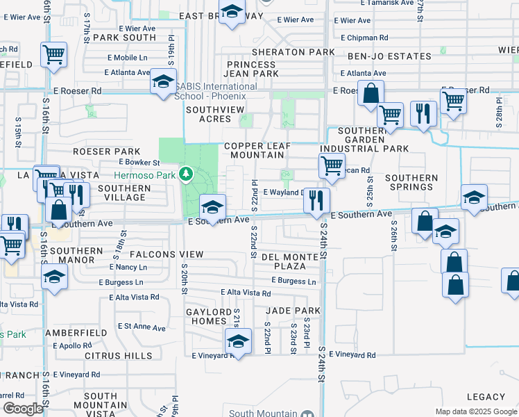 map of restaurants, bars, coffee shops, grocery stores, and more near 5906 South 22nd Terrace in Phoenix