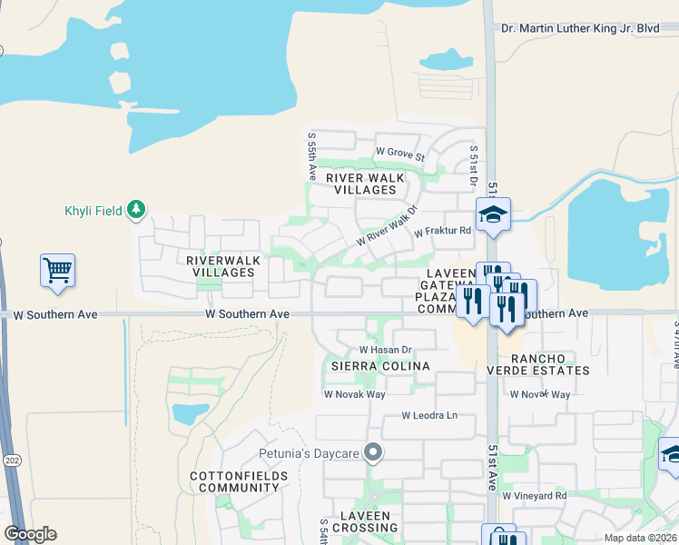 map of restaurants, bars, coffee shops, grocery stores, and more near 5410 West Jessica Lane in Phoenix