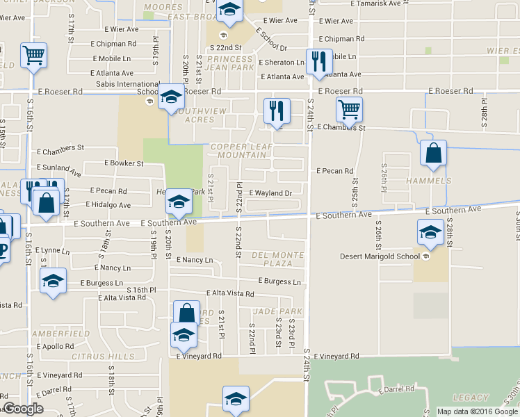 map of restaurants, bars, coffee shops, grocery stores, and more near 2233 East Huntington Drive in Phoenix