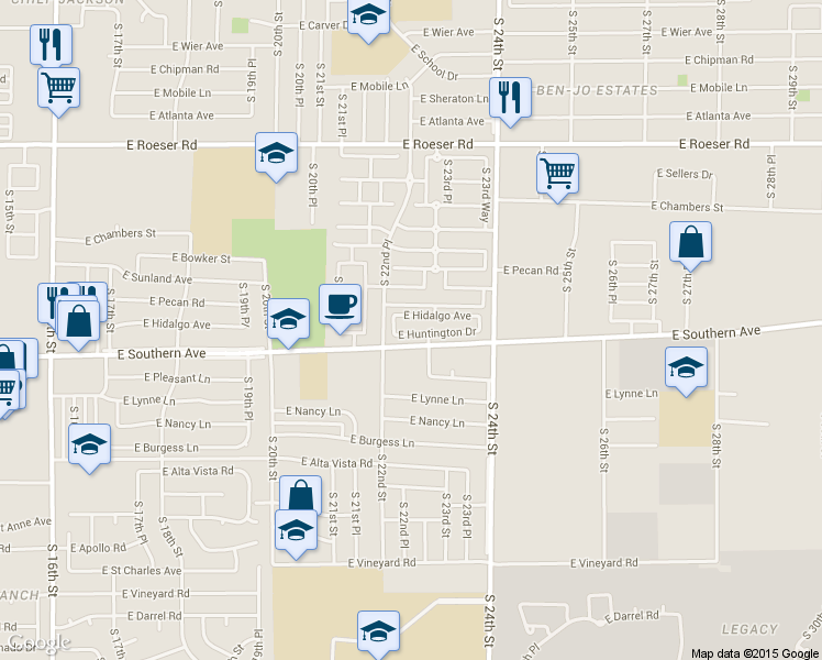 map of restaurants, bars, coffee shops, grocery stores, and more near 2233 East Huntington Drive in Phoenix