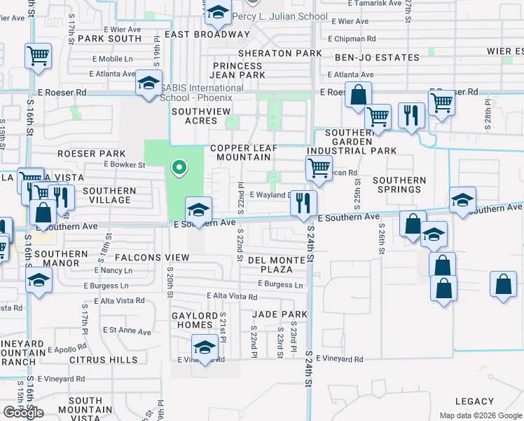 map of restaurants, bars, coffee shops, grocery stores, and more near 2264 East Huntington Drive in Phoenix