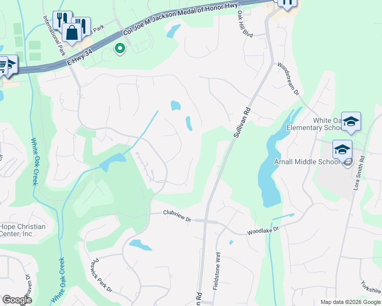 map of restaurants, bars, coffee shops, grocery stores, and more near 80 Wyngate Drive in Newnan