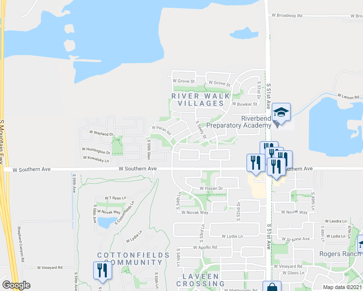 map of restaurants, bars, coffee shops, grocery stores, and more near 5422 West Jessica Lane in Phoenix