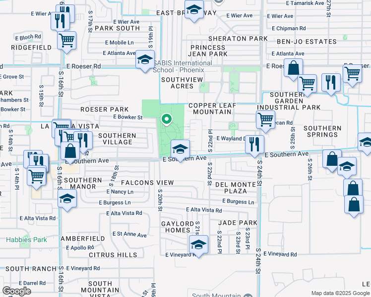 map of restaurants, bars, coffee shops, grocery stores, and more near 5744 South 21st Place in Phoenix