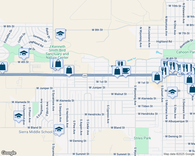 map of restaurants, bars, coffee shops, grocery stores, and more near 1912 West 2nd Street in Roswell