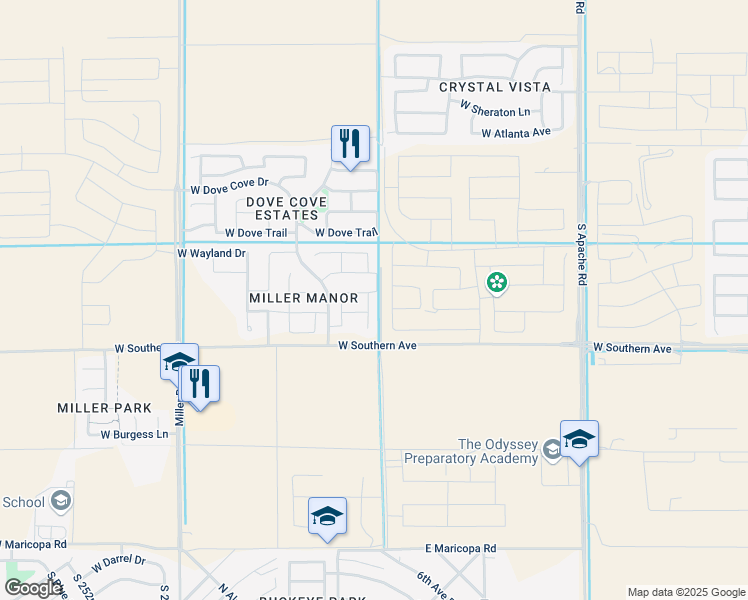 map of restaurants, bars, coffee shops, grocery stores, and more near 5927 South 247th Drive in Buckeye