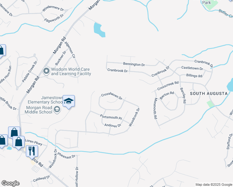 map of restaurants, bars, coffee shops, grocery stores, and more near 2760 Crosshaven Drive in Hephzibah