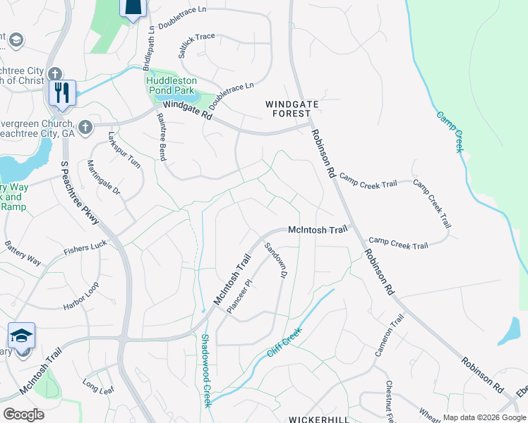 map of restaurants, bars, coffee shops, grocery stores, and more near 211 Shadowood Lane in Peachtree City