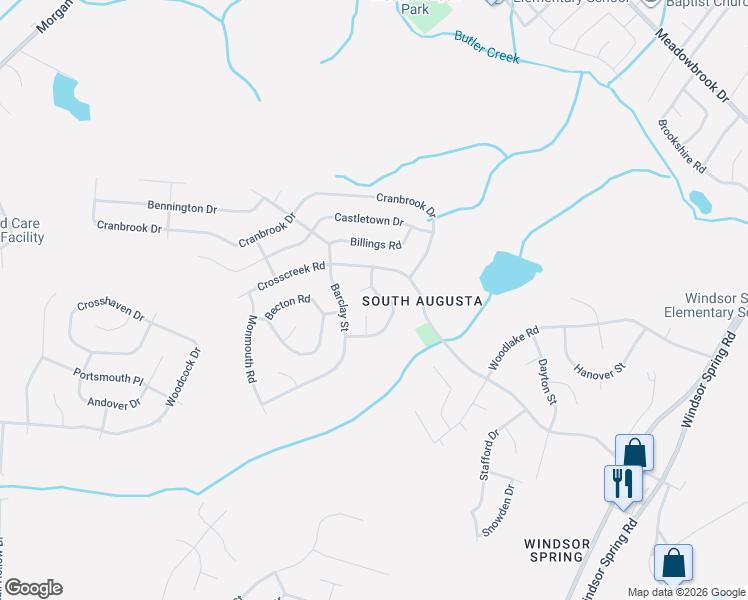map of restaurants, bars, coffee shops, grocery stores, and more near 2601 Edmonton Court in Hephzibah