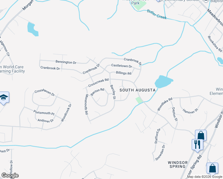 map of restaurants, bars, coffee shops, grocery stores, and more near 2696 Barclay Road in Hephzibah