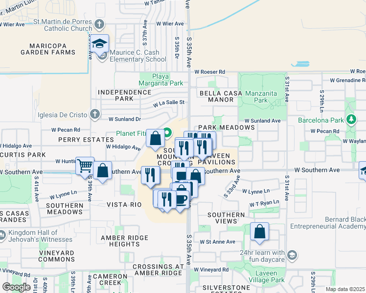 map of restaurants, bars, coffee shops, grocery stores, and more near 5806 South 35th Avenue in Phoenix