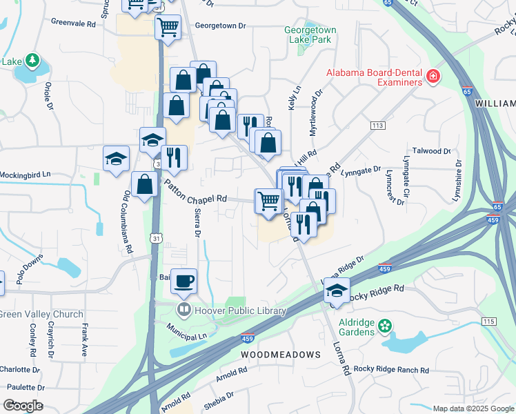 map of restaurants, bars, coffee shops, grocery stores, and more near 2060 Patton Chapel Rd in Birmingham