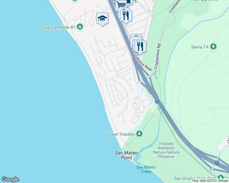 map of restaurants, bars, coffee shops, grocery stores, and more near 4020 Calle Louisa in San Clemente