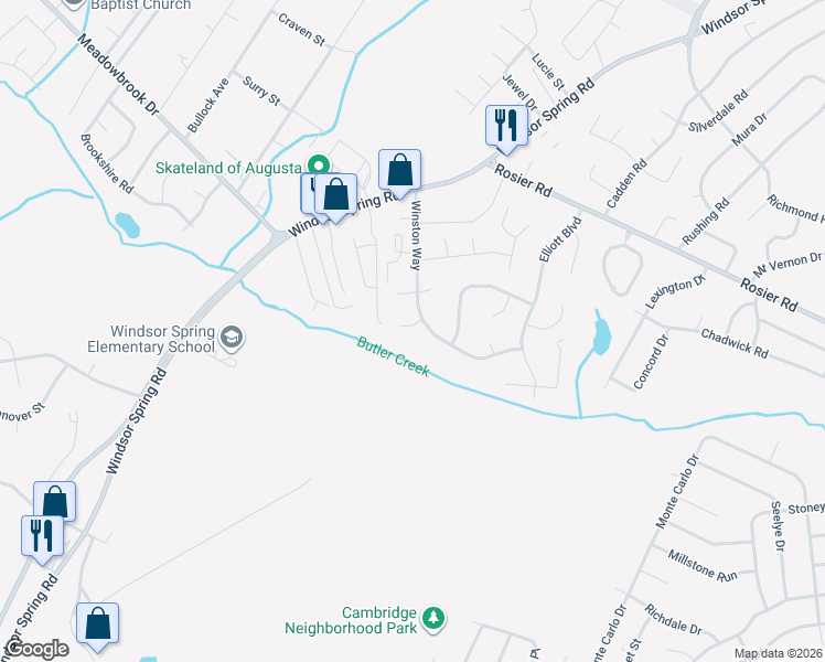 map of restaurants, bars, coffee shops, grocery stores, and more near 2274 Winston Way in Augusta