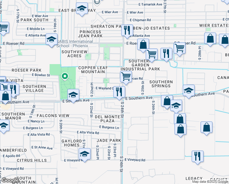 map of restaurants, bars, coffee shops, grocery stores, and more near 2344 East Wayland Drive in Phoenix