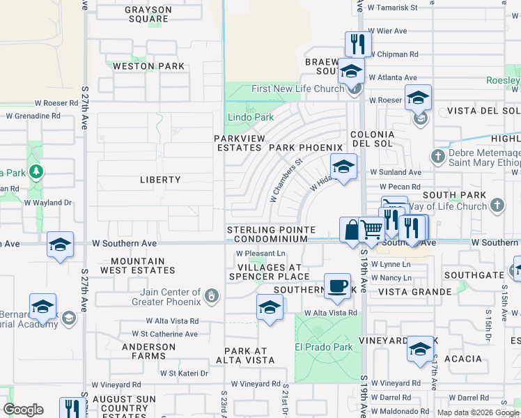 map of restaurants, bars, coffee shops, grocery stores, and more near 2245 West Wayland Drive in Phoenix