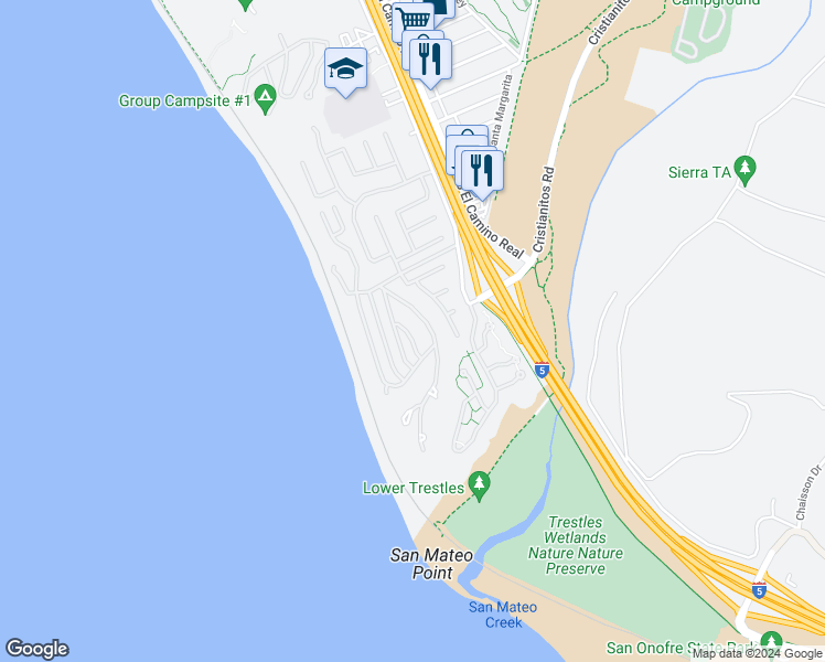 map of restaurants, bars, coffee shops, grocery stores, and more near 4023 Calle Lisa in San Clemente