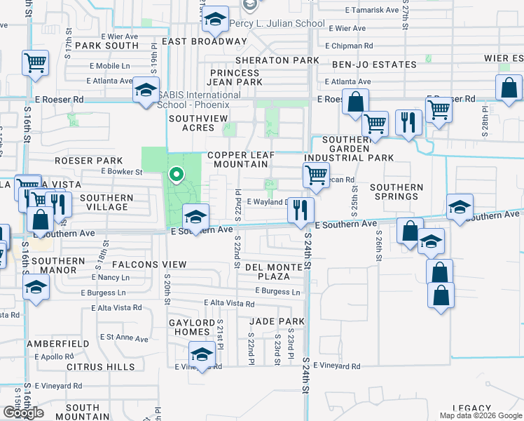 map of restaurants, bars, coffee shops, grocery stores, and more near 2226 East Wayland Drive in Phoenix