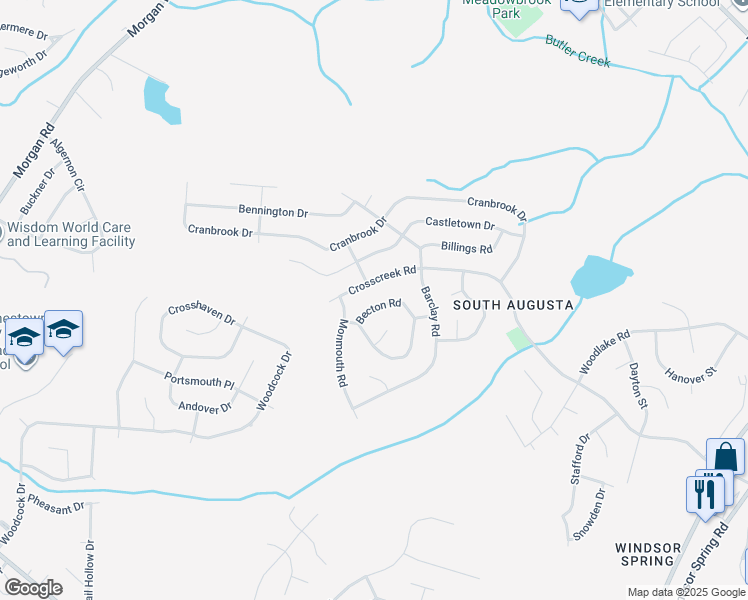 map of restaurants, bars, coffee shops, grocery stores, and more near 3517 Becton Road in Hephzibah