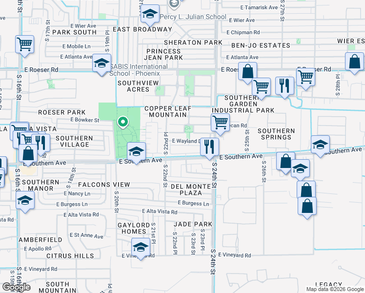 map of restaurants, bars, coffee shops, grocery stores, and more near 2226 East Wayland Drive in Phoenix