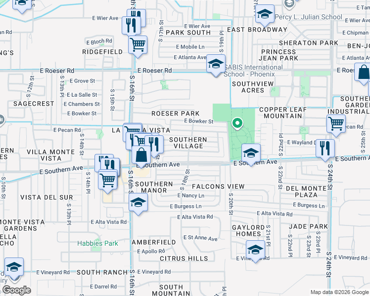 map of restaurants, bars, coffee shops, grocery stores, and more near 1757 East Pecan Road in Phoenix