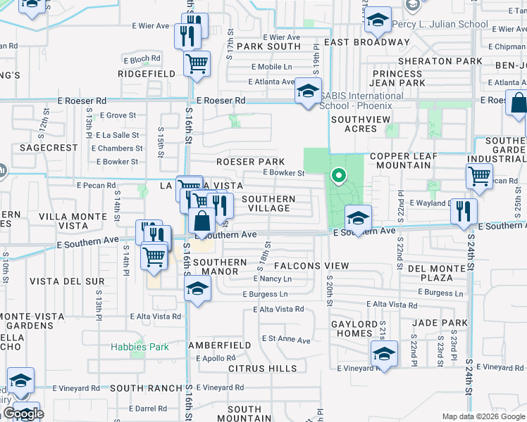 map of restaurants, bars, coffee shops, grocery stores, and more near 1757 East Pecan Road in Phoenix