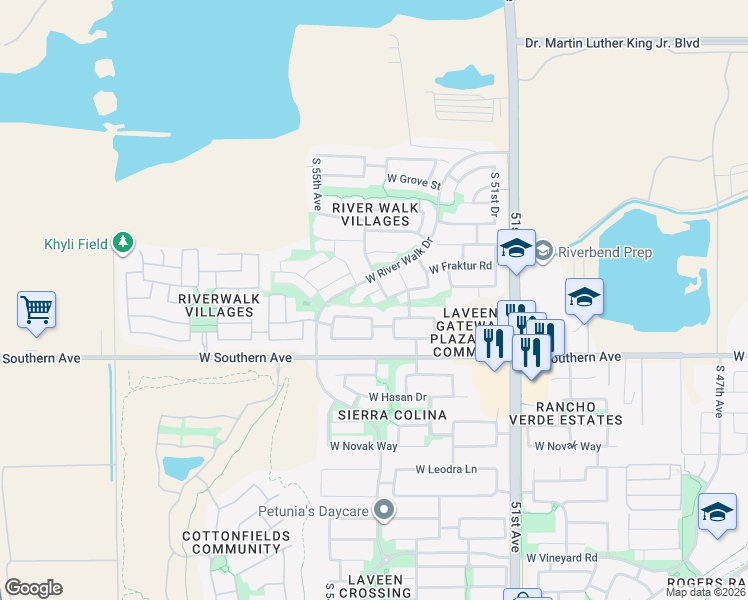 map of restaurants, bars, coffee shops, grocery stores, and more near 5346 West Pecan Road in Phoenix