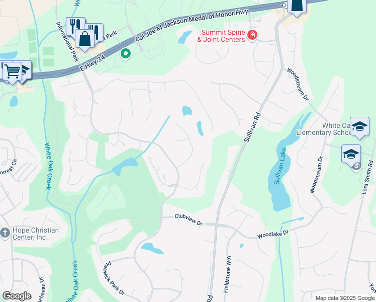 map of restaurants, bars, coffee shops, grocery stores, and more near 75 Fawn Ridge in Newnan